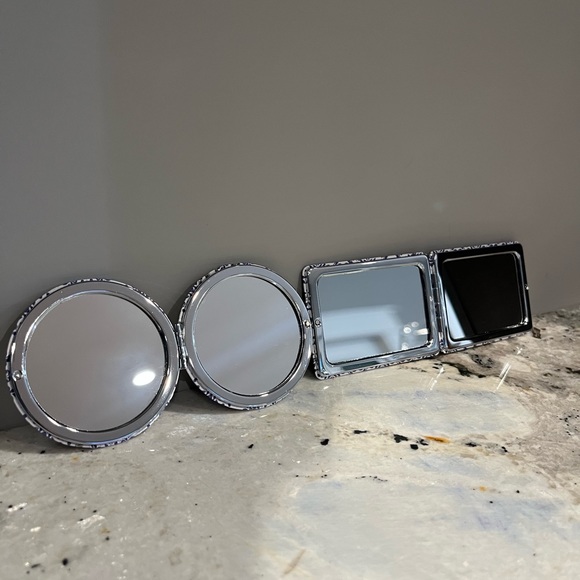 TWO NEW compact purse handbag mirrors regular and magnifying - Picture 2 of 3